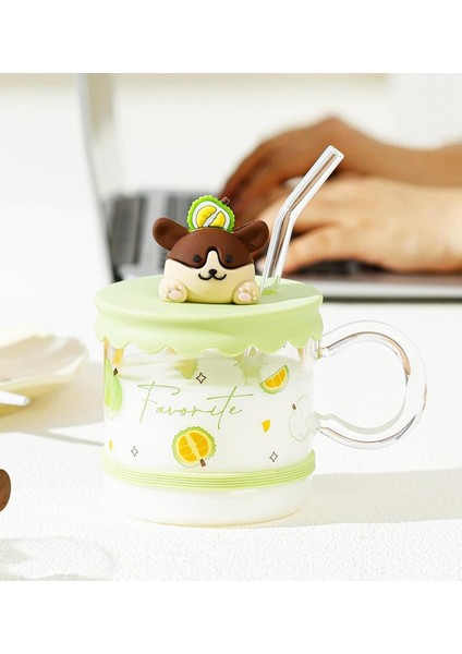 Sevimli Hayvan Figürlü Silikon Kapaklı Pipetli Cam Kupa modelleri