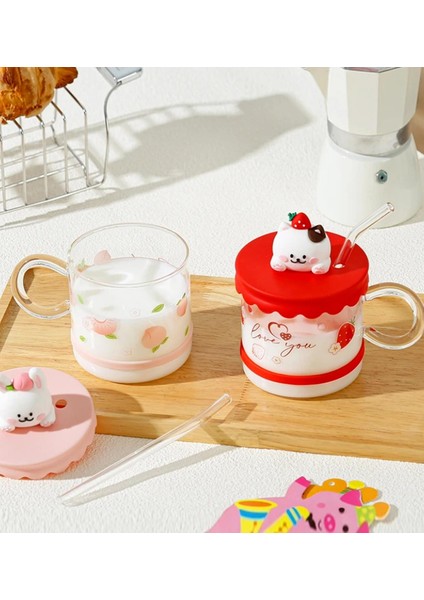 Sevimli Hayvan Figürlü Silikon Kapaklı Pipetli Cam Kupa fırsatları