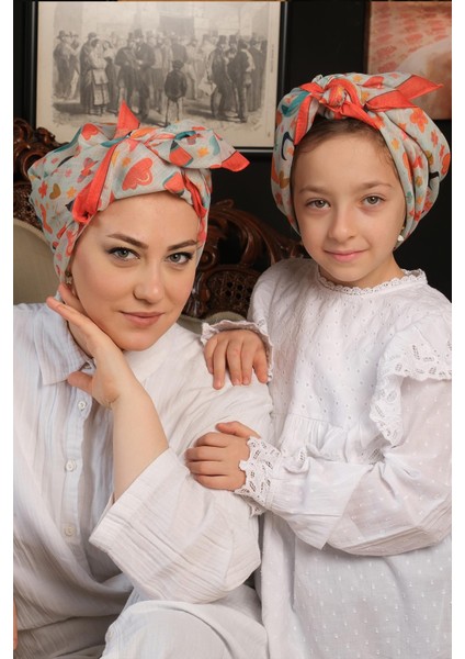 Mor Dijital Baskılı Anne Kız Kombin Tesettür Eşarp Pamuk Polyester Kelebek Desenli 6004_22