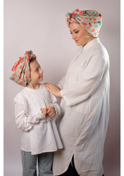Mor Dijital Baskılı Anne Kız Kombin Tesettür Eşarp Pamuk Polyester Kelebek Desenli 6004_22 fırsatları