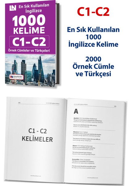 İngilizce Kelime Kitabı C1-C2 - En Sık Kullanılan 1000 Kelime, 2000 Örnek Cümle Ve Türkçeleri