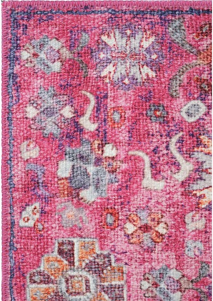 Private Fuşya Eskitme Vintage Halı Çiçek Desen Otantik Şönil Halı Yıkanabilir Salon Halısı indirimleri