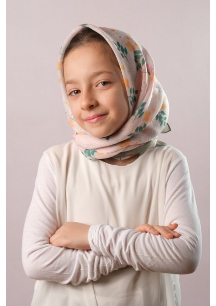 Gül Kurusu Dijital Baskılı Çocuk Tesettür Eşarp Pamuk Polyester Papatya Desenli 6003_18