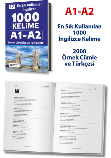 İngilizce Kelime Kitabı A1-A2 - En Sık Kullanılan 1000 Kelime, 2000 Örnek Cümle Ve Türkçeleri