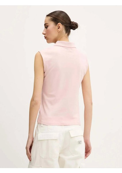 Guess Kadın Pembe Kolsuz Slim Fit Polo Üst