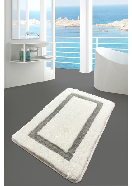 Quadrato Gri 70X120 cm Banyo Halısı Paspas Kaymaz Taban Yıkanabilir Akrilik