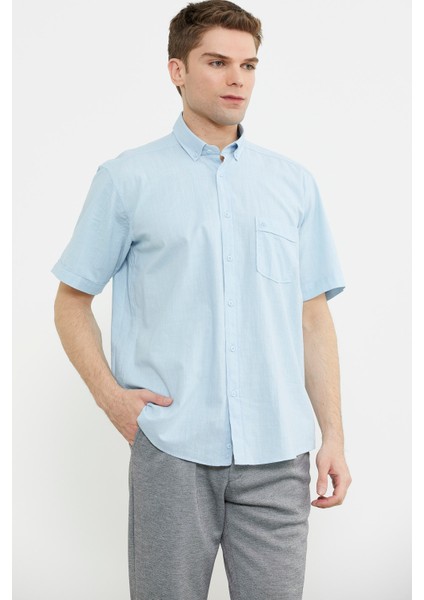 Geniş Kalıp Keten Karışımlı Gömlek - Mavi fiyatları