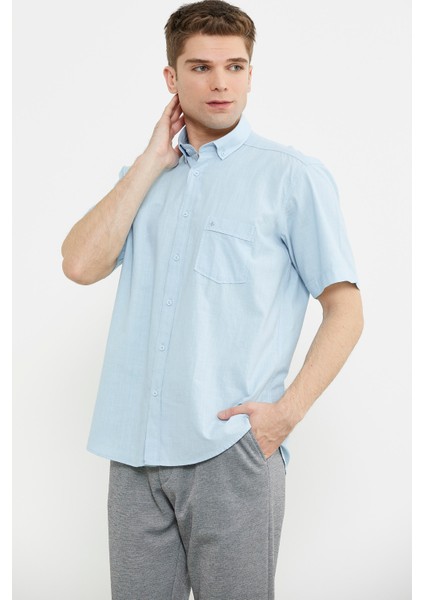 Geniş Kalıp Keten Karışımlı Gömlek - Mavi modelleri