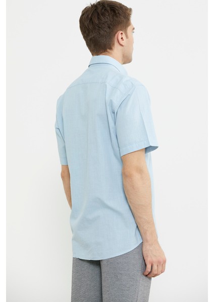 Geniş Kalıp Keten Karışımlı Gömlek - Mavi fırsatları