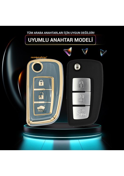 X-Trail Qashqai 3 Buton Sustalı Nano Anahtar Kılıfı Mavi