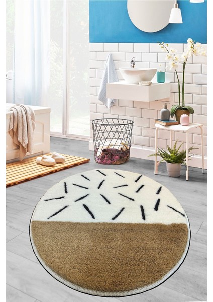Bisquit Bej 90X90 cm Çap Banyo Halısı Akrilik