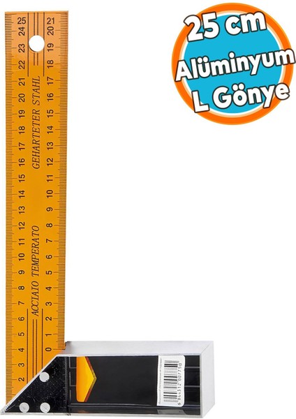 Alüminyum Marangoz Gönyesi L Gönye Sarı Gönye Cetvel Kaynak Kaynakçı Gönyesi 250 mm