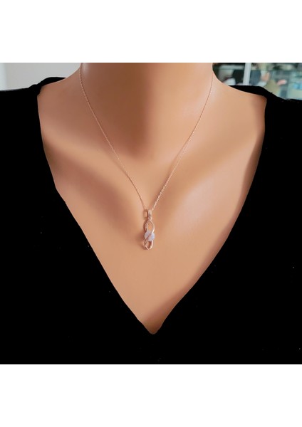 925 Ayar Gümüş Buzlu Aytaşı Taşlı Sonsuzluk Model Kolye