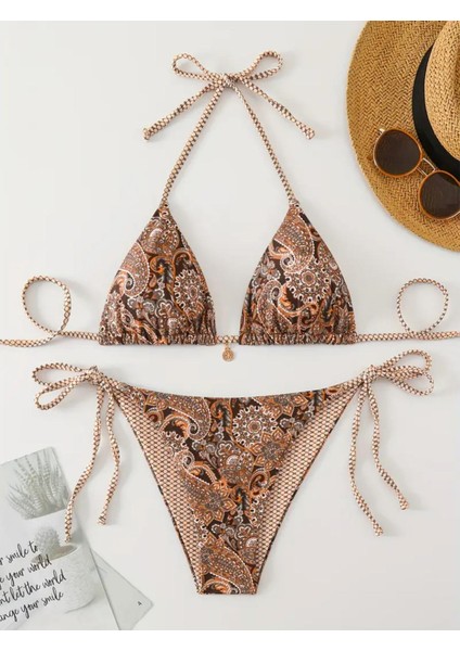 Bikini Takımı, Halter Boyun ve Yan Bağcıklı - Esnek & Rahat, Yüksek Bel Bikini Takımı