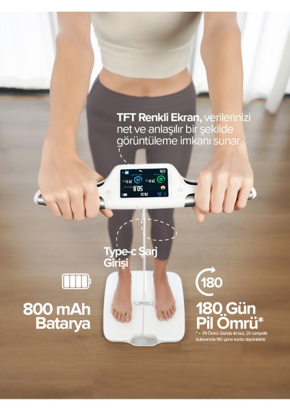 Bs9250 8 Elektrotlu Akıllı Tartı – Ito Kaplamalı Segmental Analiz, 3.5” Tft Ekran, Wifi + Bluetooth, 56 Ölçüm, 800 Mah Batarya