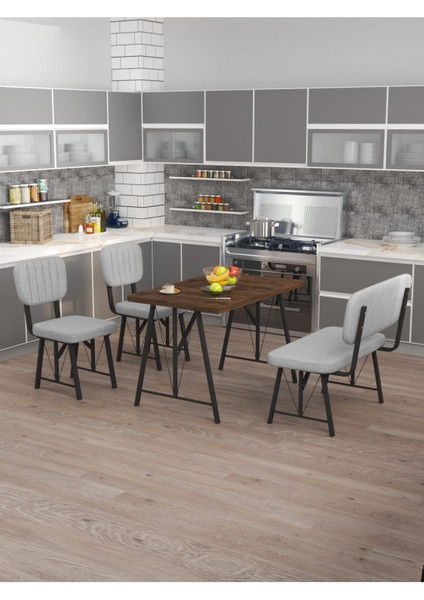 Hayat 70 x 110 Amalfi Mutfak Masası, Mutfak Masası Takımı, Yemek Masası, 2 Sandalye 1 Bench - Açık Gri