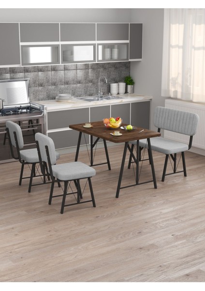 Hayat 70 x 110 Amalfi Mutfak Masası, Mutfak Masası Takımı, Yemek Masası, 2 Sandalye 1 Bench - Açık Gri fiyatları