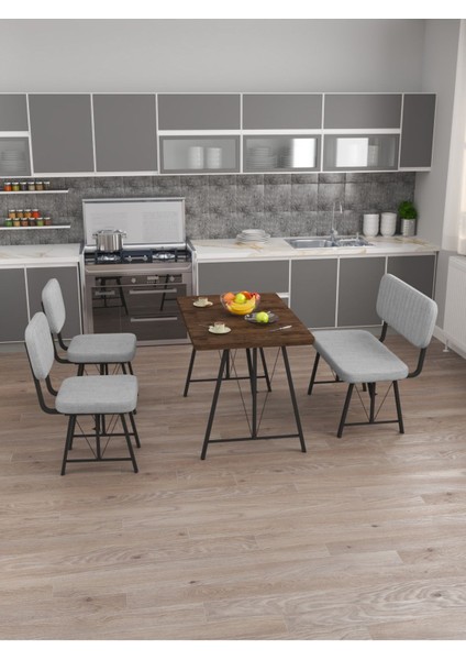 Hayat 70 x 110 Amalfi Mutfak Masası, Mutfak Masası Takımı, Yemek Masası, 2 Sandalye 1 Bench - Açık Gri modelleri