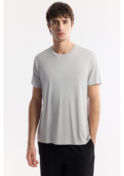 Erkek Açık Gri Soft Touch Bisiklet Yaka T-shirt B001031