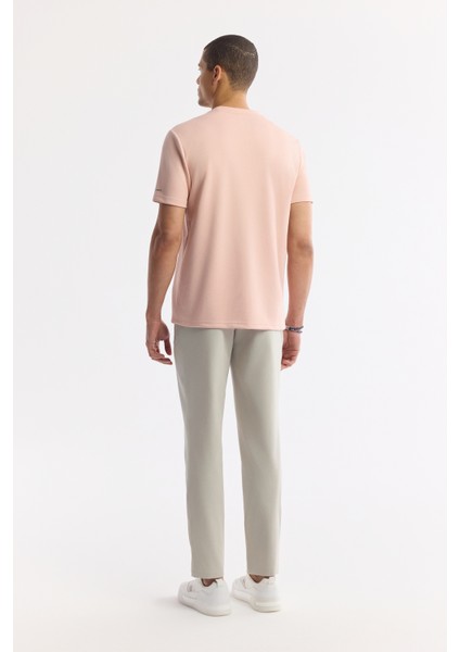Erkek Pembe Polo Yaka Pamuklu Jakarlı T-Shirt A41Y1167