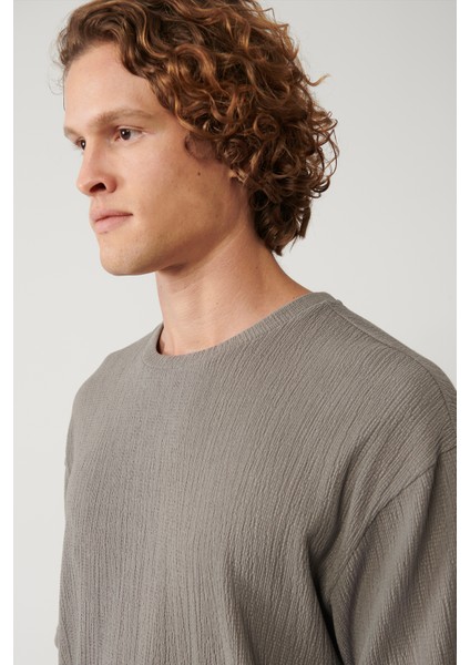 Erkek Antrasit Bisiklet Yaka Jakarlı Basic T-shirt A41y1311