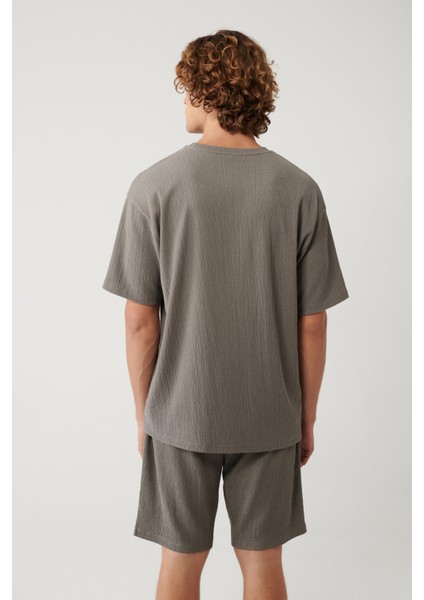 Erkek Antrasit Bisiklet Yaka Jakarlı Basic T-shirt A41y1311