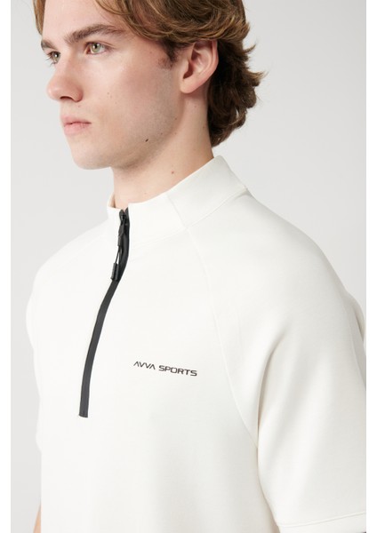 Erkek Ekru Dik Yaka Yarım Fermuarlı Baskılı Regular Fit T-Shirt A41Y1312 fiyatları