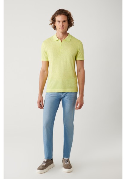 Erkek Neon Yeşil 3 Düğmeli Polo Yaka Triko Regular Fit T-Shirt A41Y5067 indirimleri