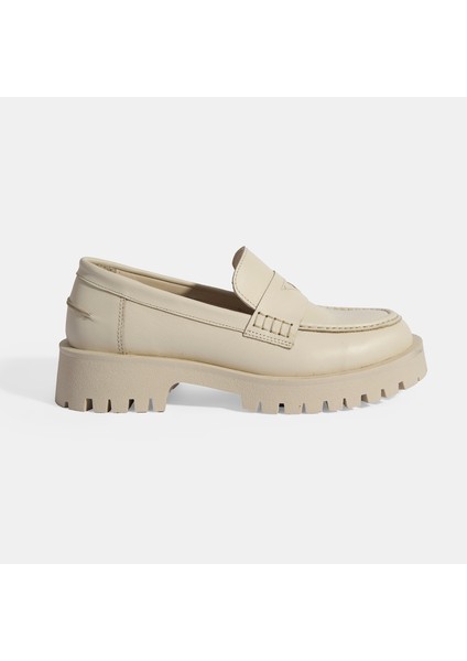 Kadın Bej Slip-On Deri Loafer