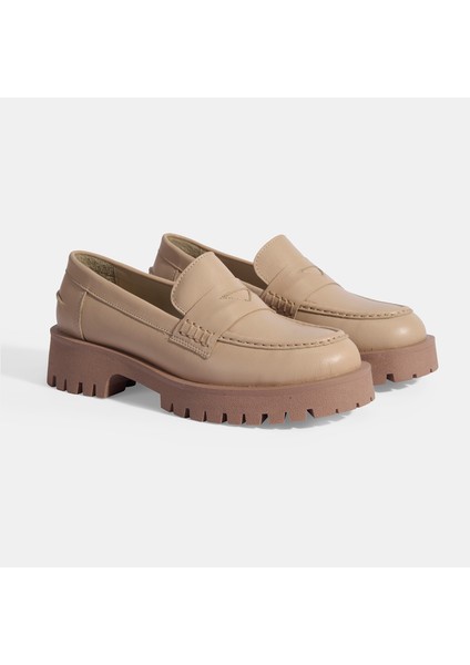Kadın Taba Slip-On Deri Loafer