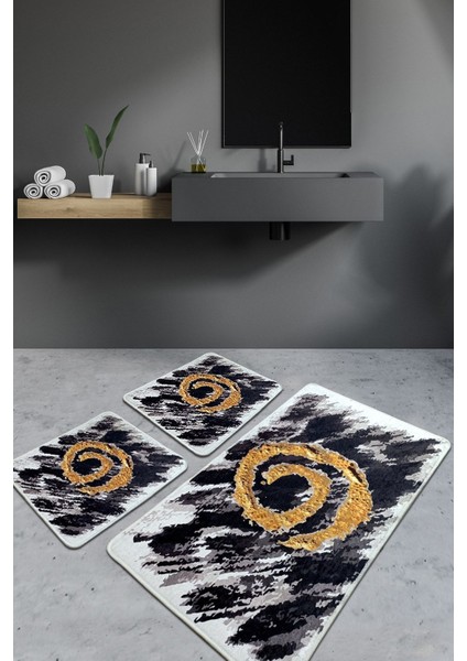Dagger 3'lü Set Banyo Halısı Kaymaz Tabanlı Klozet Takımı Paspas Seti Djtbanyo