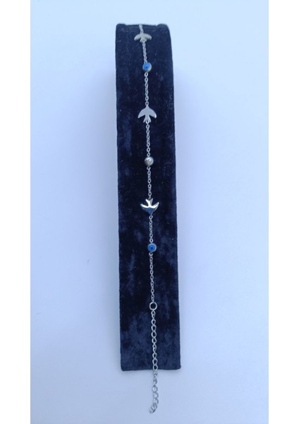 Kuş Figürlü ve Nazar Boncuklu Çelik Bileklik - 17 cm + 5 cm Ayarlı
