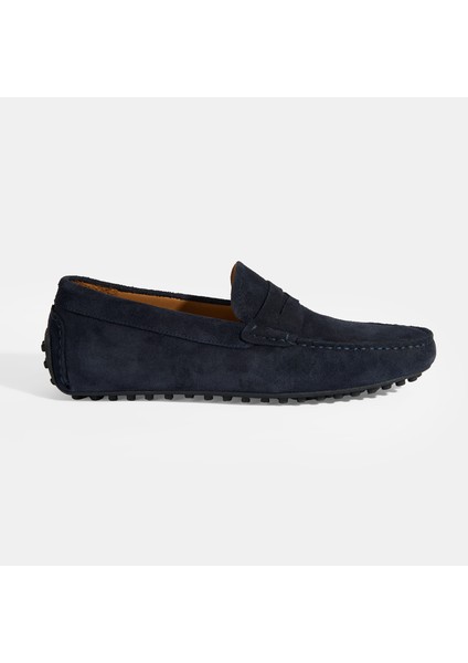 Erkek Lacivert Slip-On Süet Loafer