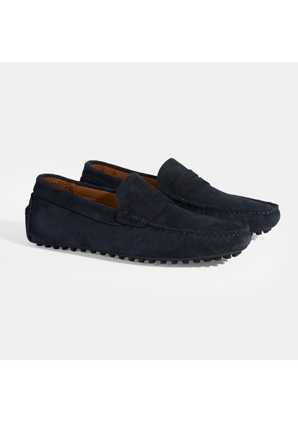 Erkek Lacivert Slip-On Süet Loafer