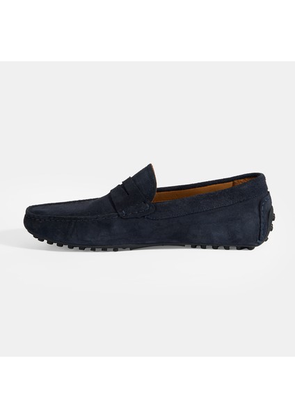 Erkek Lacivert Slip-On Süet Loafer