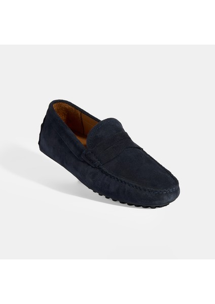 Erkek Lacivert Slip-On Süet Loafer