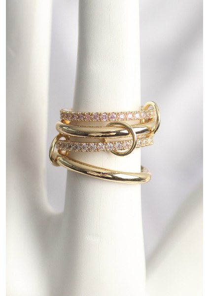 Pirinç Gold Renk Zirkon Taşlı 4'lü Kadın Yüzük