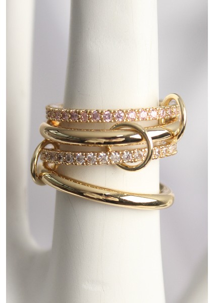 Pirinç Gold Renk Zirkon Taşlı 4'lü Kadın Yüzük fiyatları