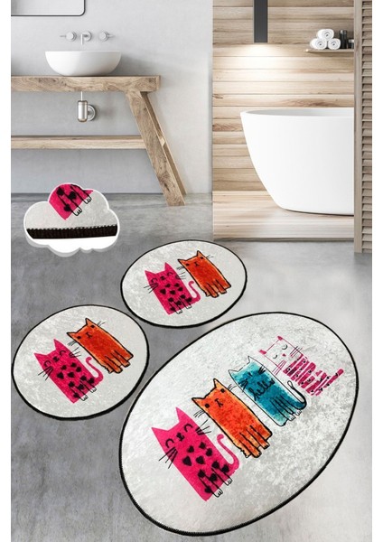 Baby Cats 3'lü Set Banyo Halısı Paspas Kaymaz Taban Yıkanabilir Klozet Takımı Djtbanyo