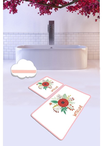 Wıth Love 2'li Set Banyo Halısı Paspas Klozet Takımı Yıkanabilir , Kaymaz Taban Djtbanyo