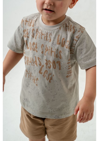 Erkek Çocuk Harf Alt Üst Yazlık T-Shirt Şort Ikili Takım Çağla