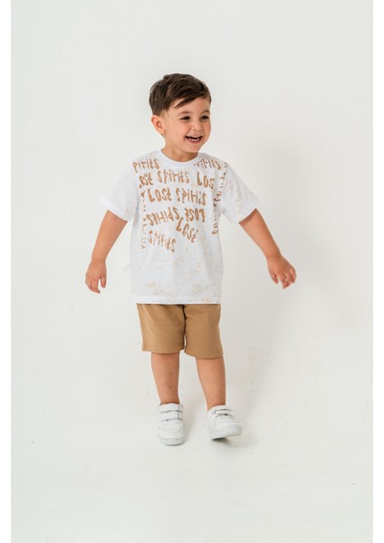 Erkek Çocuk Harf Alt Üst Yazlık T-Shirt Şort Ikili Takım Beyaz modelleri
