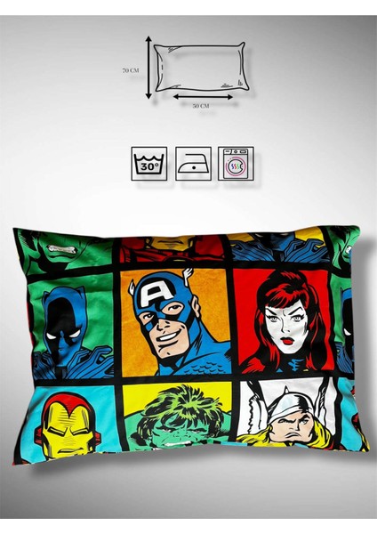 Out Marvel Baskılı % 100 Pamuk Kumaş 2 Adet Yastık Kılıfı 50X70 cm