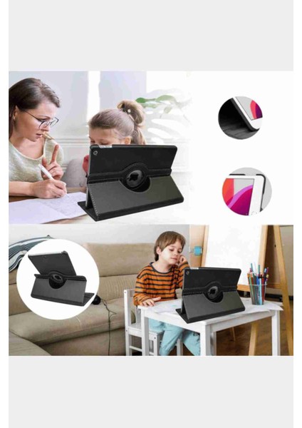 Tab M10 TB-328F Uyumlu Standlı 360° Yatay Dikey Dönebilen Deri Tablet Kılıfı