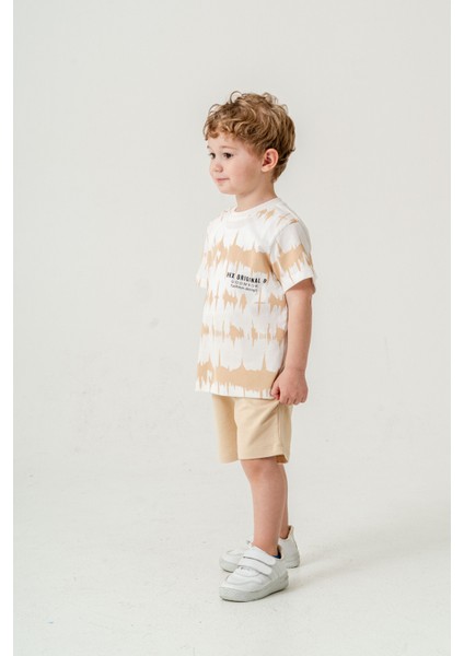 Erkek Çocuk Fashion Design T-Shirt Şort Alt Üst Yazlık Ikili Takım Bej fiyatları