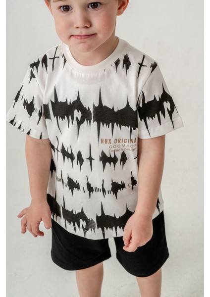 Erkek Çocuk Fashion Design T-Shirt Şort Alt Üst Yazlık Ikili Takım Siyah modelleri