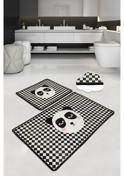 Kareli Panda 2'li Set Banyo Paspas Seti,paspas Takımı,klozet Takımı Djtbanyo