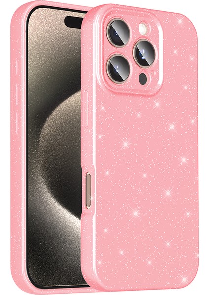 Apple iPhone 16 Pro Max Kılıf Kamera Korumalı Simli Lüks Hlp Koton Kapak - Siyah