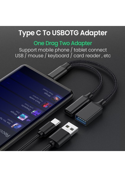 USB C Otg Kablolu Telefon Adaptörü 2in1 Tip C Erkek USB C Dişi Şarj Portu ile USB Dişi Splitter Adaptörü Samsung Xiaomi Için (Yurt Dışından)