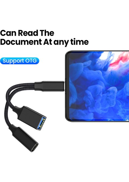 USB C Otg Kablolu Telefon Adaptörü 2in1 Tip C Erkek USB C Dişi Şarj Portu ile USB Dişi Splitter Adaptörü Samsung Xiaomi Için (Yurt Dışından)